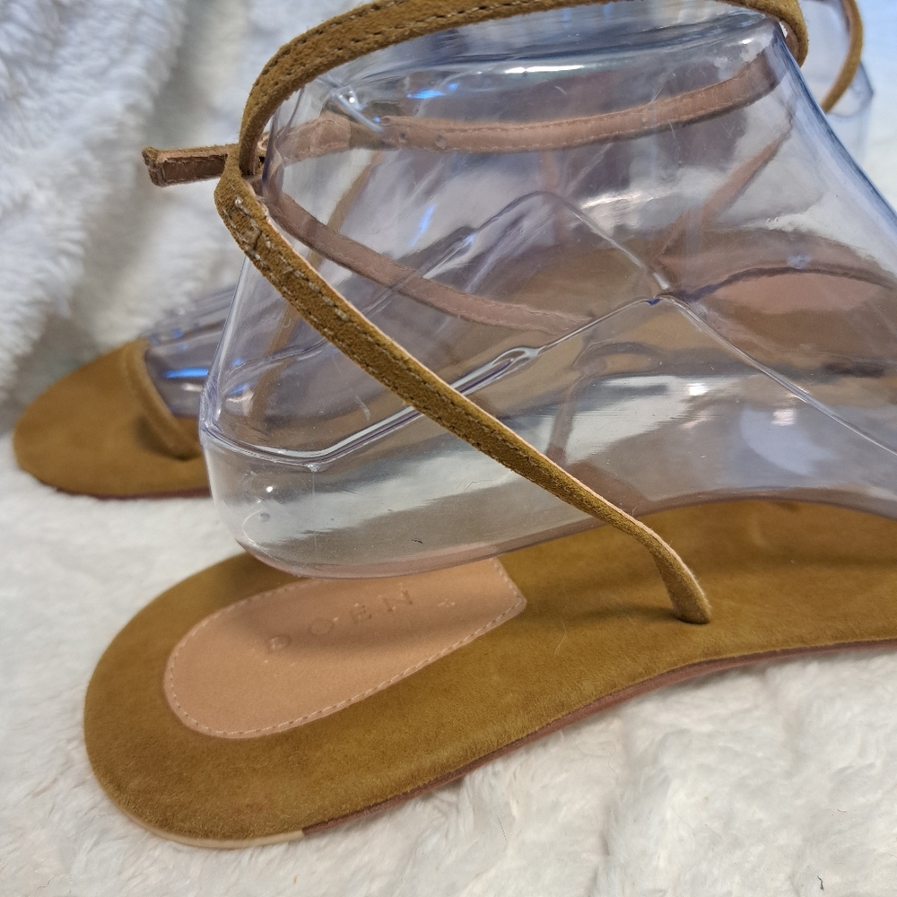 Doen Bare Sandals Strappy Leather Flat Toe Strap Minimalist Oak Tan Sz  41/ 10.5 - Picture 13 of 15